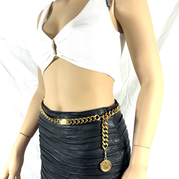 CHANEL 94 A Gold Plated Vintage Chain Link Charm CC Logo Women's Belt - Picture 13 of 15